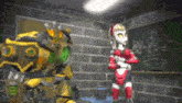 a cartoon character is standing next to a robot in front of a blackboard with math equations on it .