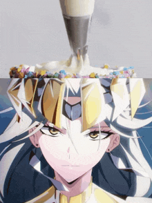 a cartoon character is being decorated with sprinkles and icing