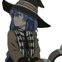 a girl with blue hair is wearing a witch hat and gloves