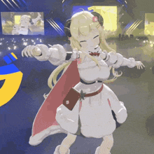 a cartoon girl with horns is dancing in front of a crowd