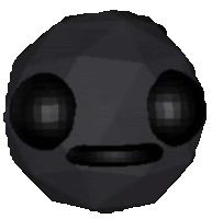 a black ball with two black eyes and a mouth