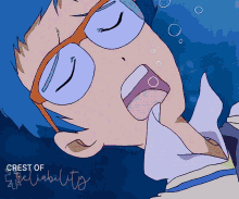 a drawing of a boy with glasses and the words crest of reliability