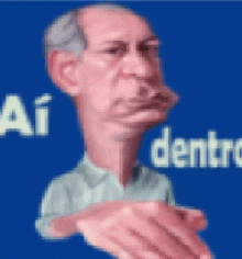 a cartoon of a man on a blue background with ai dentro written in white letters