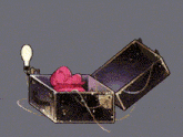a pink monster is standing in a suitcase