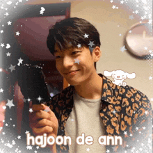 a picture of a young man with the words hajoon de ann on the bottom