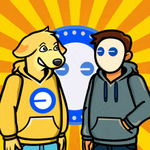 a cartoon of a dog and a man with masks on