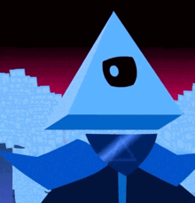 a blue triangle with a black eye on top