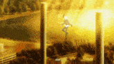 a man is flying through the air in front of a river
