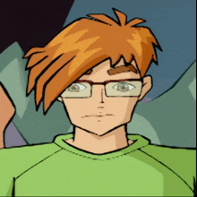 a cartoon character with glasses and red hair