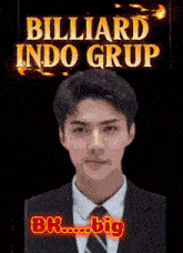 a man in a suit and tie is on a billiard indo grup poster