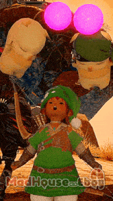 a girl in a green outfit with the words madhouse on the bottom left