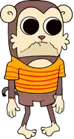 a cartoon of a monkey wearing a striped shirt and shorts