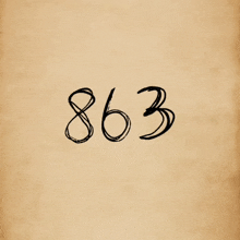 the number 863 is written in black on a tan background