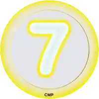 a yellow circle with the number 7 in the center
