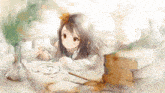 a girl is drawing a picture of a monkey