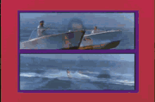 a man is smoking a cigarette while a boat is going by