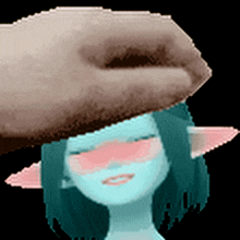 a pixel art drawing of a girl with pink ears