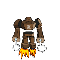a cartoon drawing of a robot with a x on it 's chest