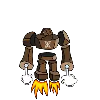 a cartoon drawing of a robot with a x on it 's chest