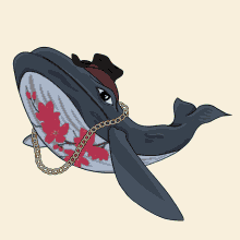 an illustration of a whale wearing a top hat and chain around its neck