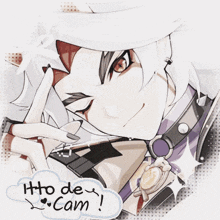 a drawing of a man with a white hat and a white cloud that says ito de cam