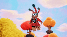 a cartoon character is flying through the air with a red dress on