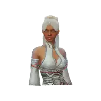 a woman with white hair and a crown on her head
