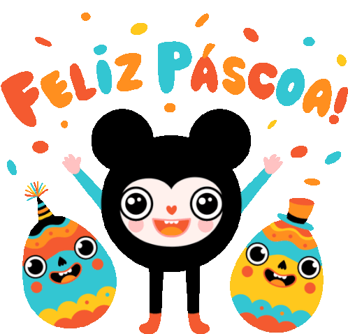 Cute Happy Critter With Two Easter Eggs Says Happy Easter In Portuguese Sticker - We Lovea Holiday Feliz Pascoa Google Stickers