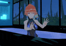 a 3d rendering of a girl in a bathtub waving