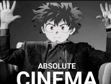 a poster for absolute cinema shows a man with his hands in the air