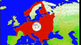 a map of europe with a drawing of a man with glasses