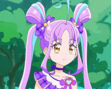 a cartoon character with purple hair and a heart on her chest