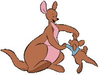 a cartoon kangaroo is holding a baby kangaroo