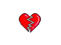a pixel art drawing of a broken heart with blood dripping from it .