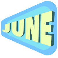 a blue and yellow sign that says june