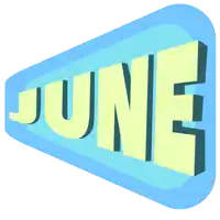 a blue and yellow sign that says june