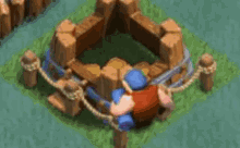a man and woman are sitting in a wooden fence in a video game .