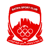a red emblem for batifa sport club with a mountain in the background