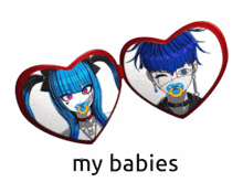 a picture of a boy and a girl with pacifiers in their mouths and the words my babies below them