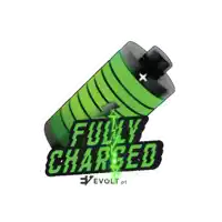 a green battery with the words fully charged on the bottom