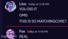 a screenshot of a conversation between lico and fox at 11:18 pm