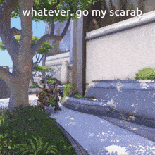 a video game scene with the words whatever go my scarab on the bottom