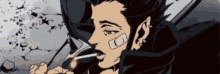 a cartoon character with a bandage on his face smoking a cigarette
