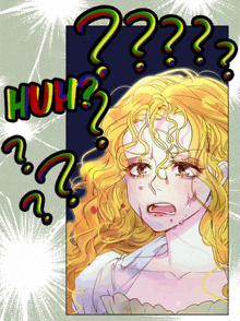 a cartoon drawing of a woman with a question mark above her