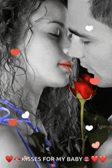 a man and a woman kissing with the words kisses for my baby above them