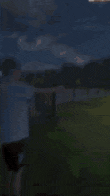 a painting of a lake with a white sky
