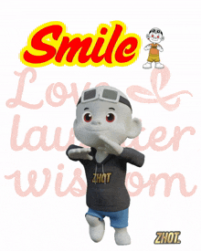 a cartoon character wearing a hoodie that says ' zhot ' on it
