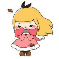 a cartoon girl in a pink dress with a scarf around her face