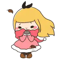 a cartoon girl in a pink dress with a scarf around her face