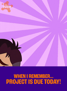 a cartoon of a boy with the words " when i remember project is due today " on the bottom